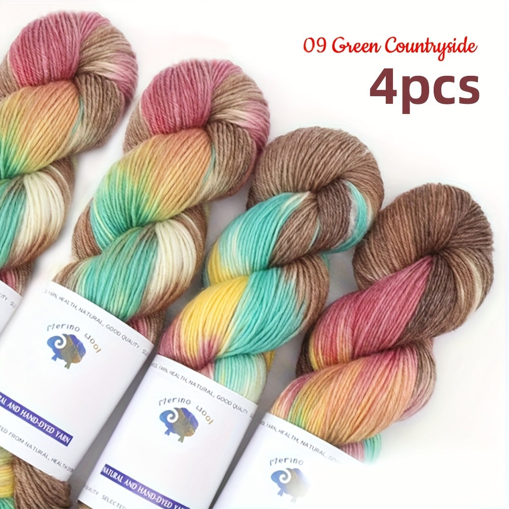 Hand Dyed Yarn Set Four Skeins For Knitting Scarves Hats