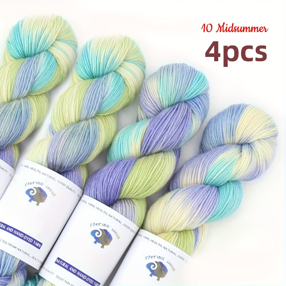 Hand Dyed Yarn Set Four Skeins For Knitting Scarves Hats