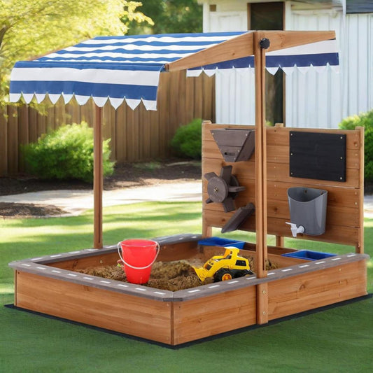 49 Inch Sandbox With Canopy And Playhouse Outdoor Kit