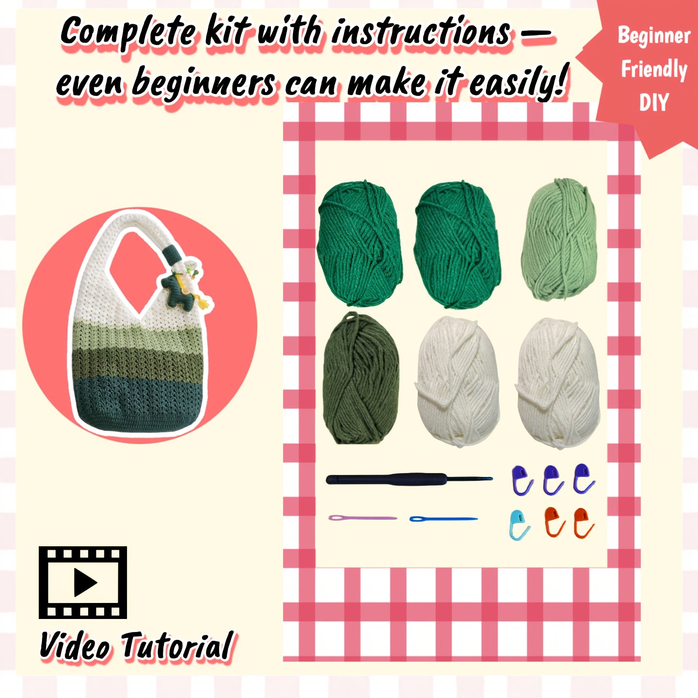 Green Vibes Crochet Bag Kit 3 Tone DIY Shoulder Bag