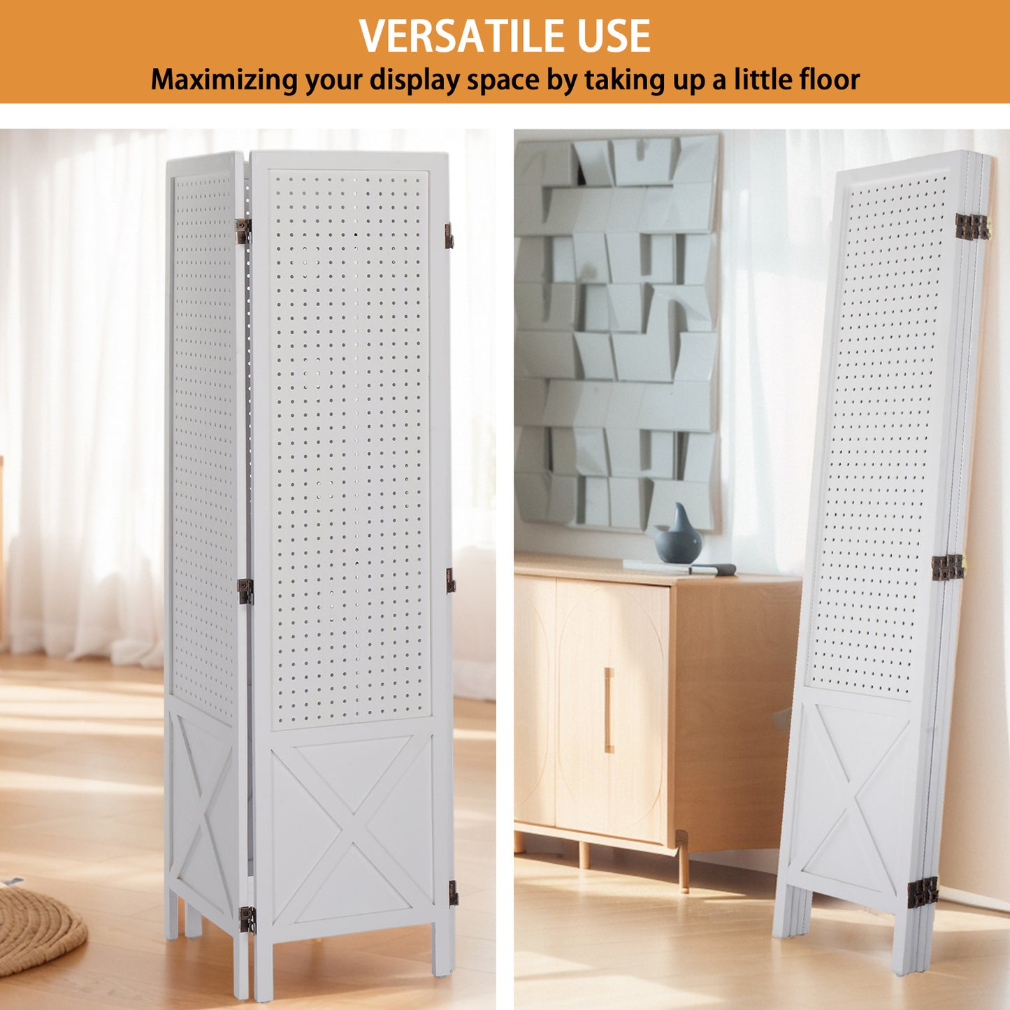 Vingli 60 Inch Freestanding Wood Pegboard Room Divider