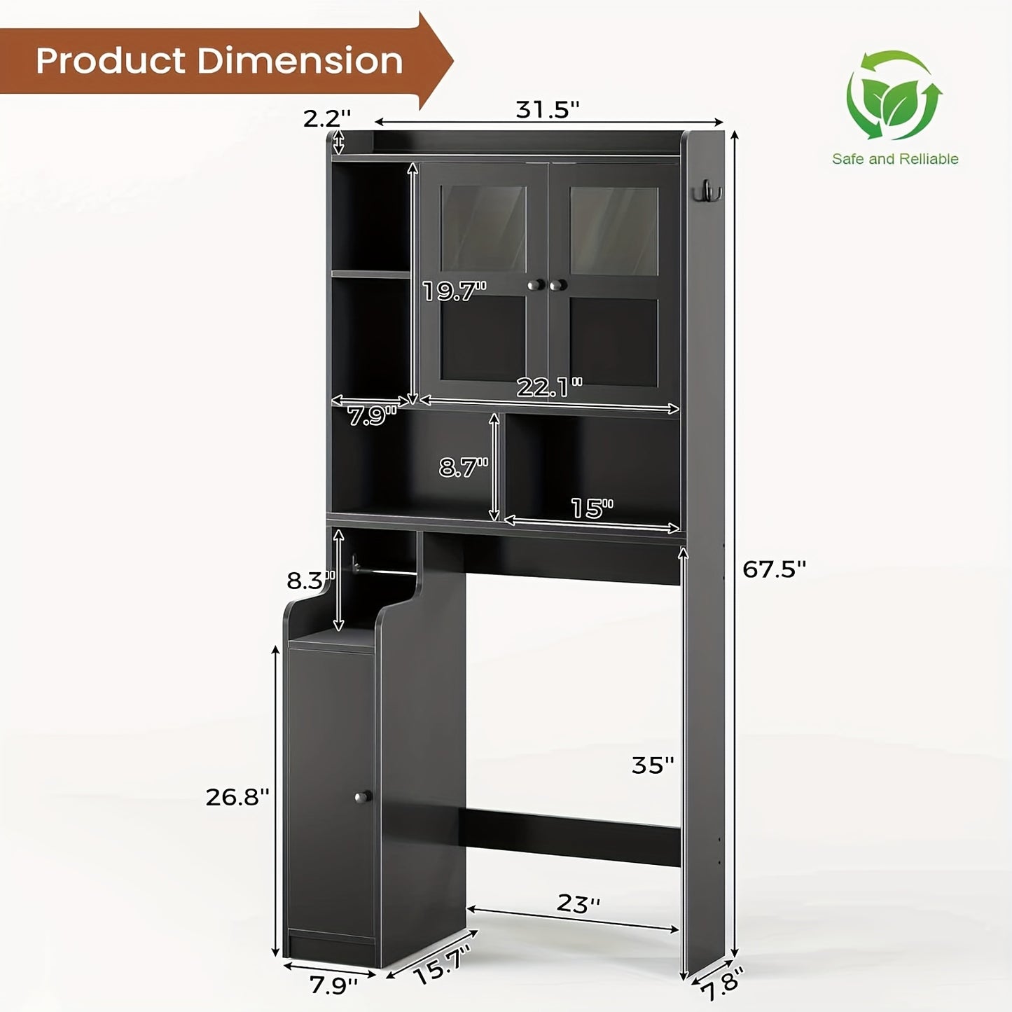 Over Toilet Cabinet With Glass Doors And Toilet Paper Holder