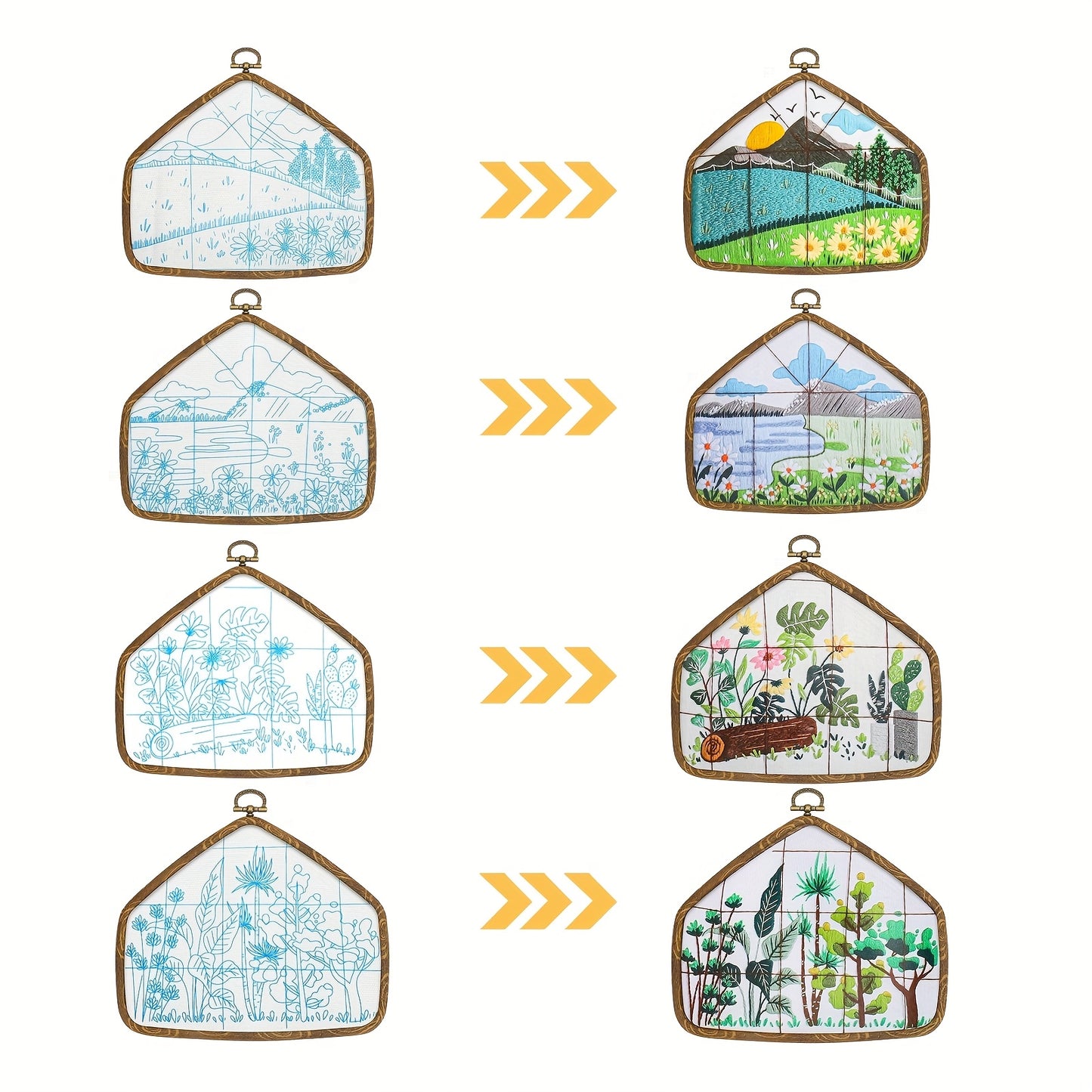 Beginner DIY Embroidery Kit Landscape Window View With Hoop