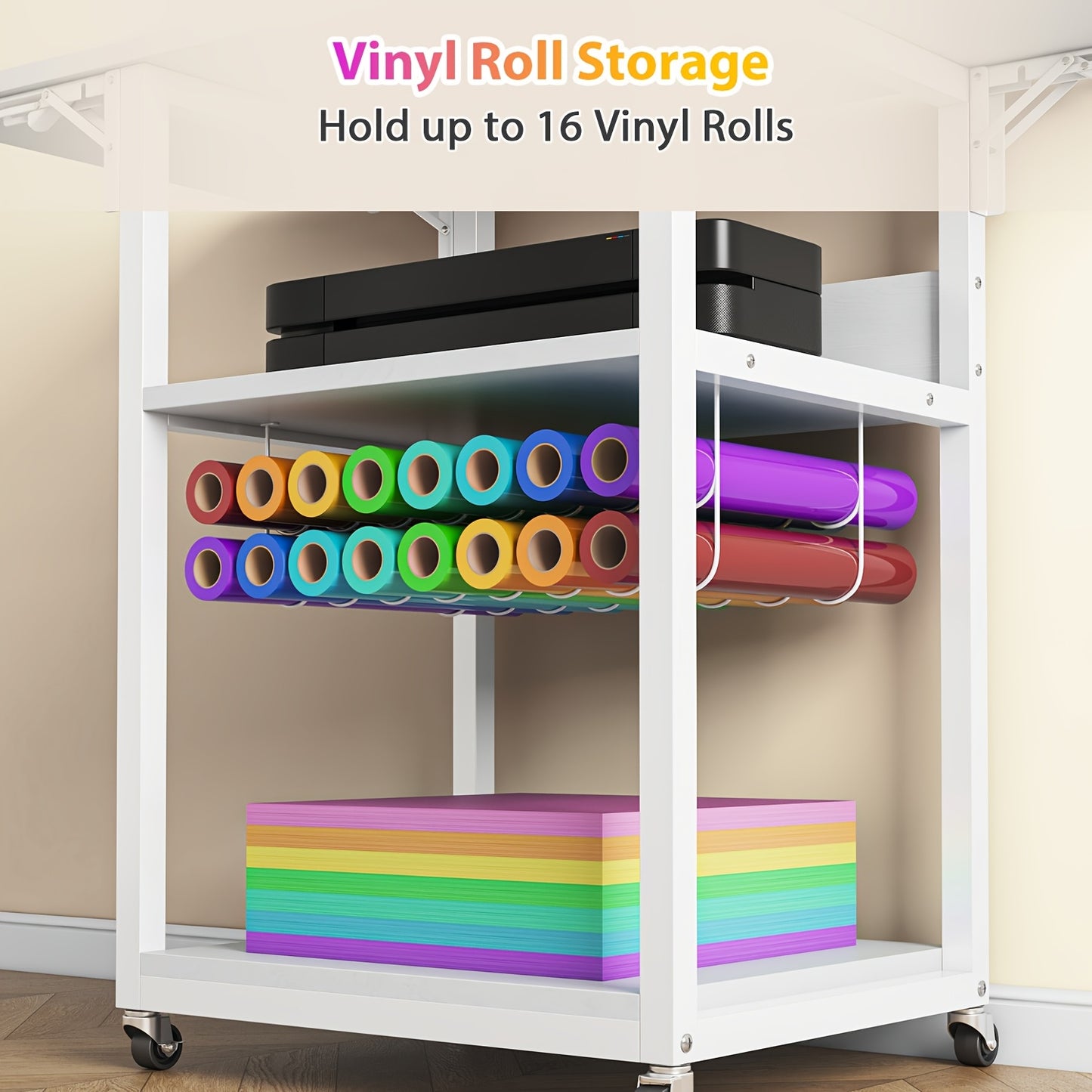 Foldable 3-Tier Heat Press Table with Vinyl Holder for DIY