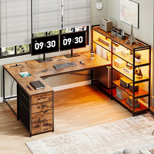 64.5 Inch Reversible L Shaped Gaming Desk with Storage