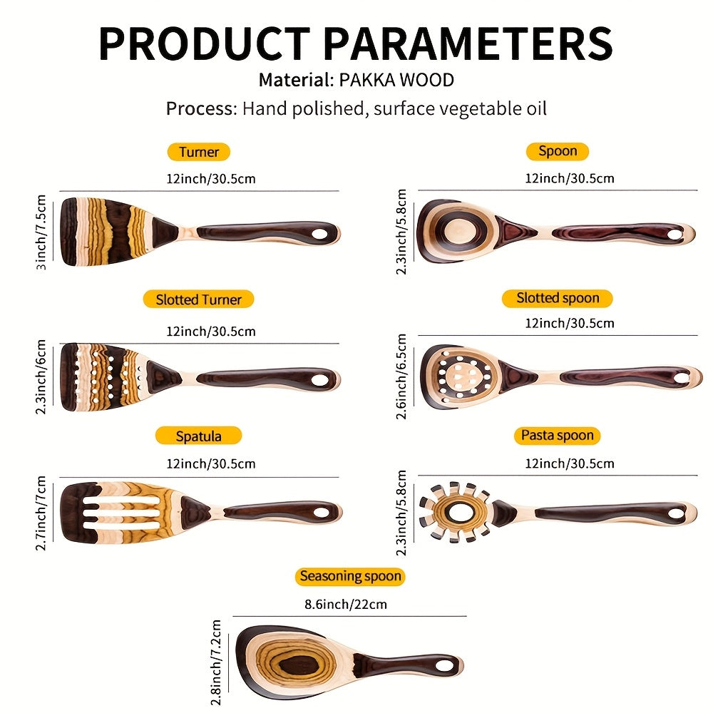 Pakkawood Spurtle Set 7Pcs Kitchen Utensils With Spoon Rest