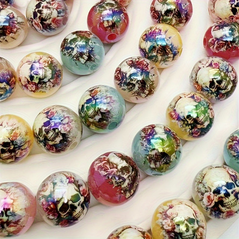 Gothic Floral Skull Beads Set Pastel Acrylic Jewelry Charms