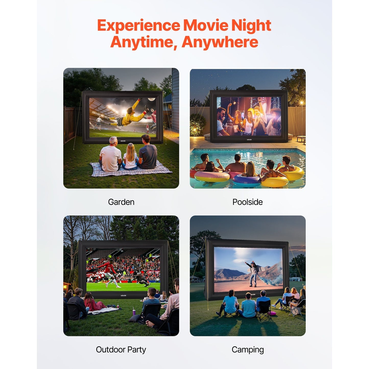 VEVOR Inflatable Projector Screen 14 16 20ft Outdoor