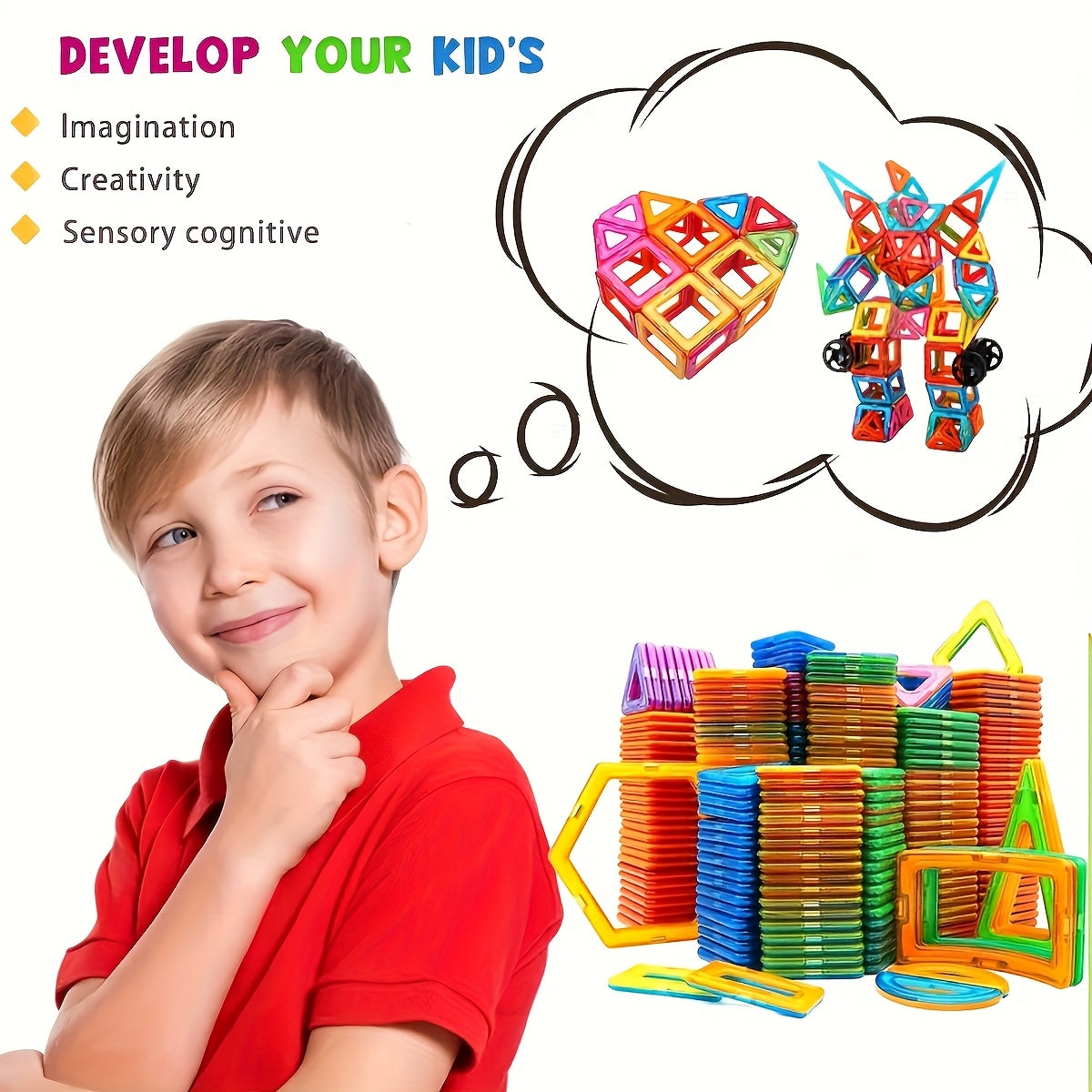Magnetic Building Blocks Toy With Wheels Large Construction