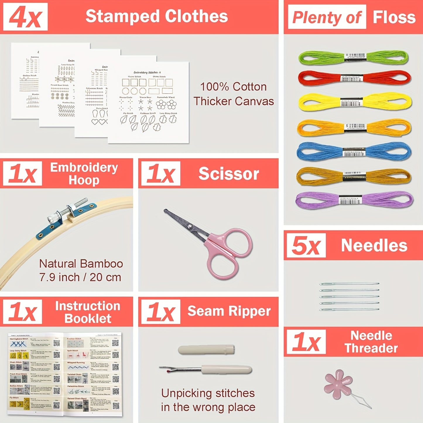 Classic Embroidery Stitches Practice Kit For Beginners