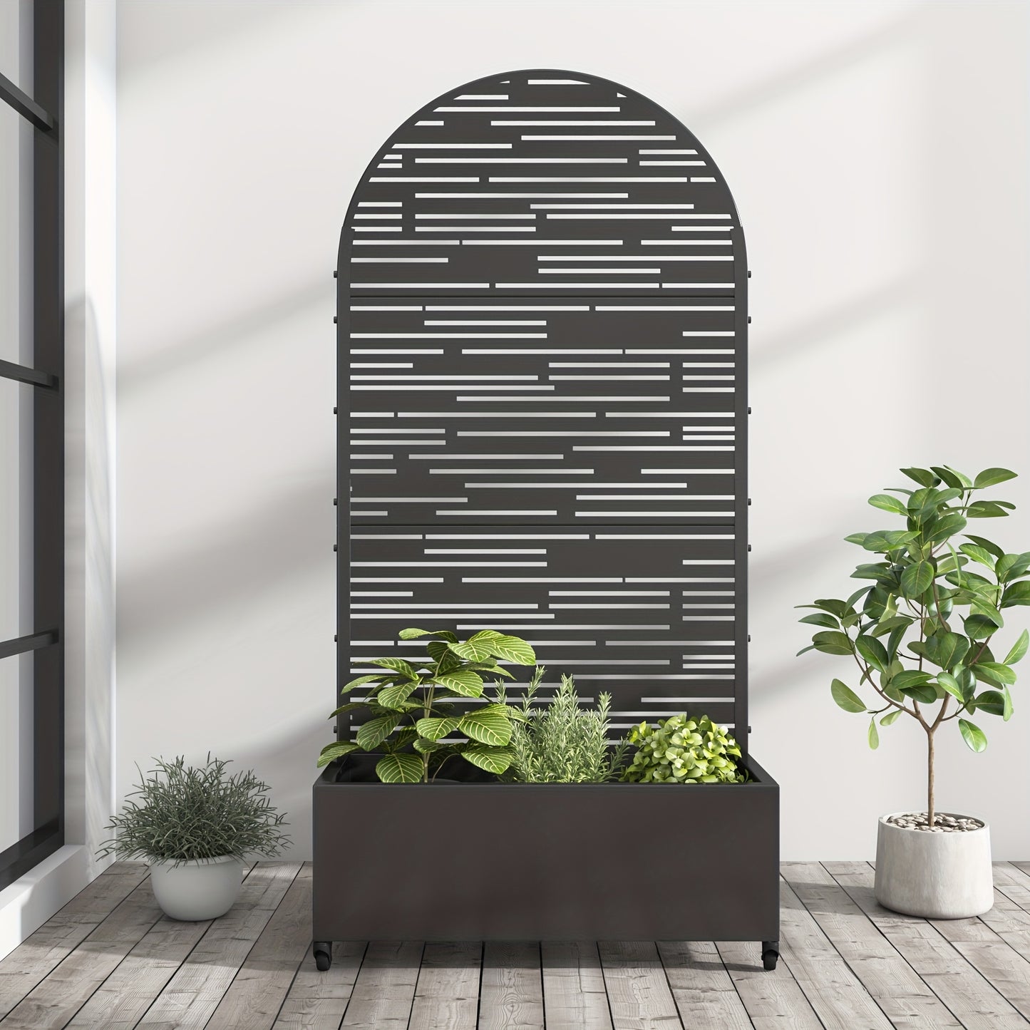 Wrought Iron Black Arch Planter Box With Climbing Rack