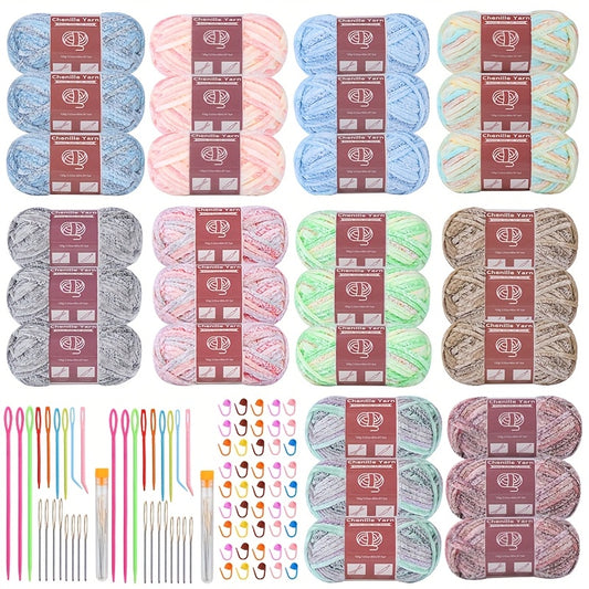 Chenille Velvet Yarn Multicolor Gradient For Crocheting