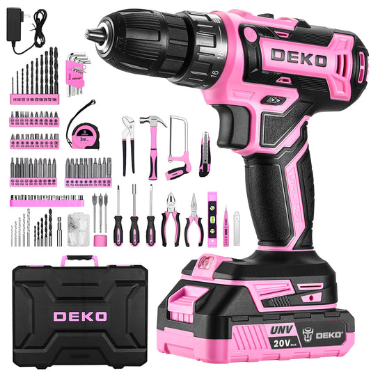 179Pcs Pink Power Tool Box With 20V Cordless Drill Driver Rechargeable Lightweight Portable Diy Kit For Summer Projects