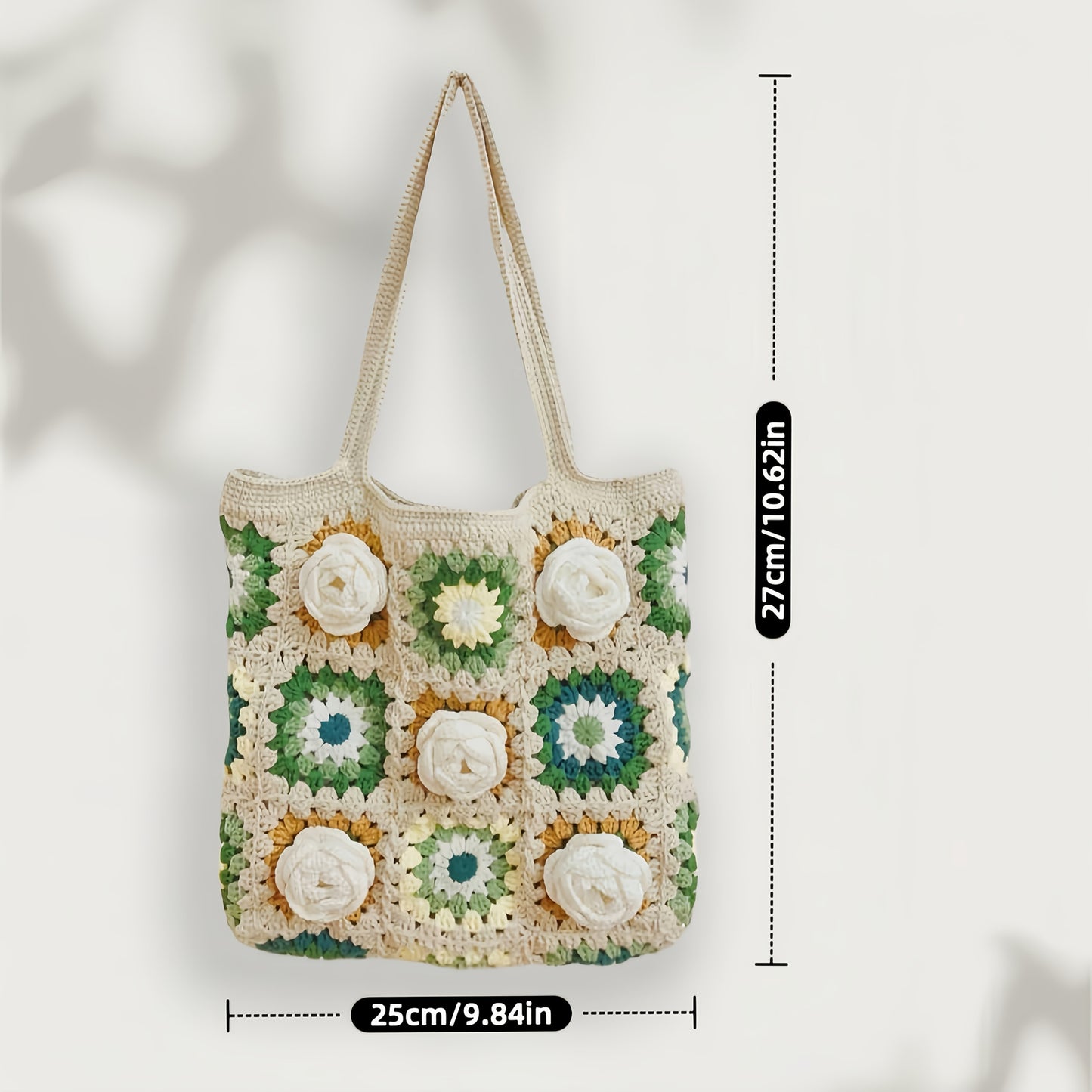 Crochet Kit 3D Camellia Granny Square Bag DIY Tote Set