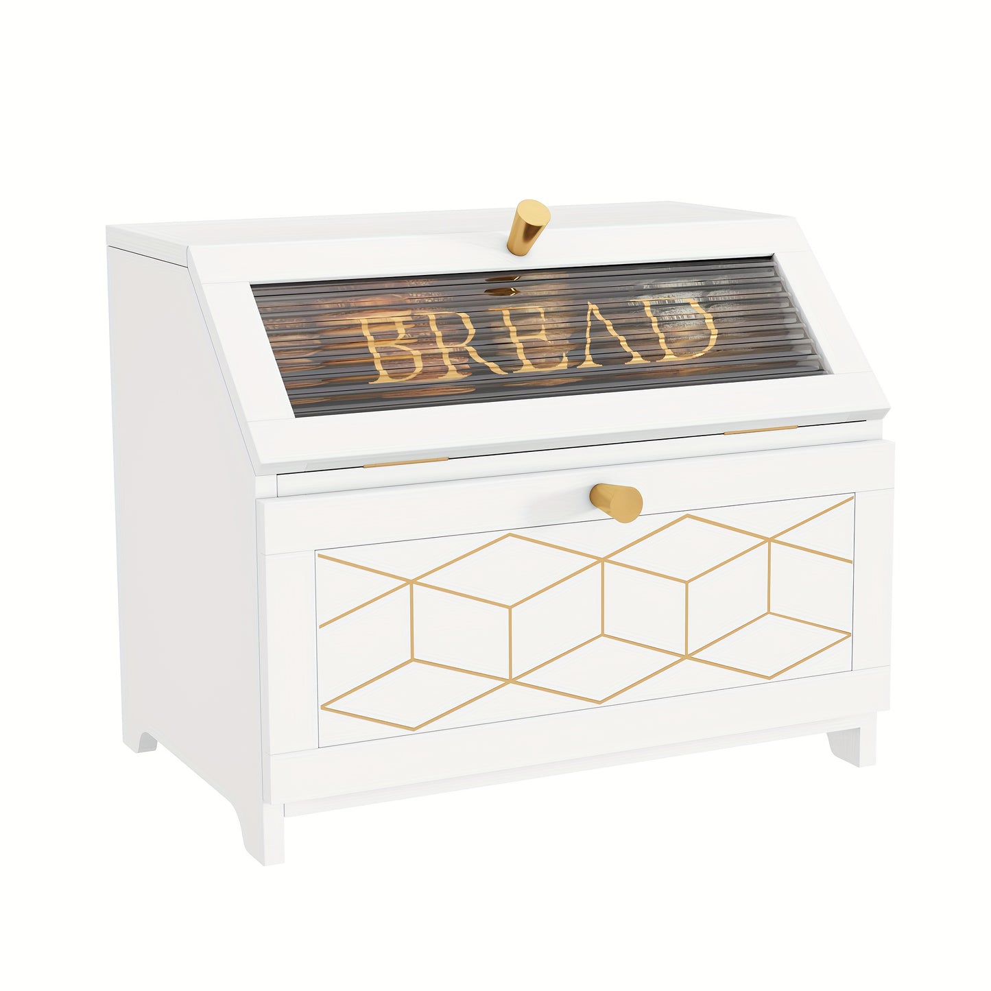 Golden Trim Wooden Bread Box For Kitchen Countertop Storage