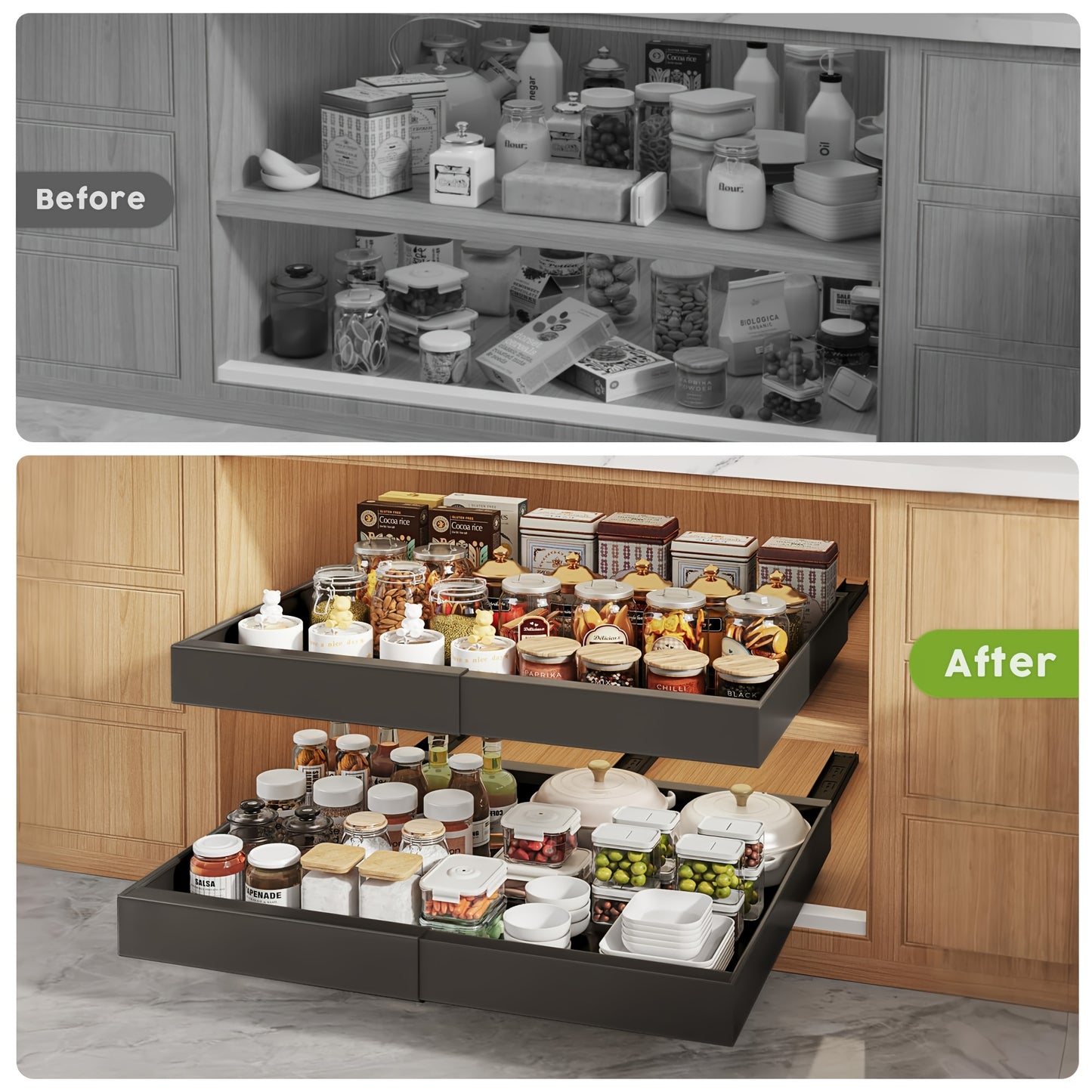 4-Drawer Heavy Duty Slide Out Cabinet Organizer 12.6-20.6