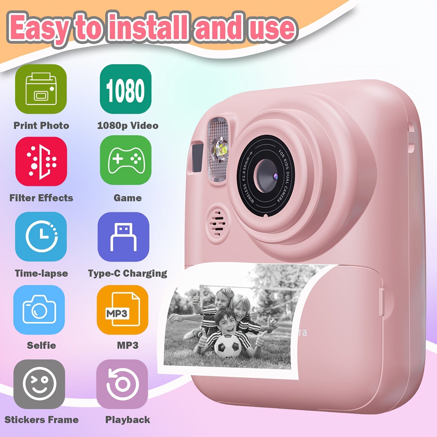 3 In 1 Instant Camera With Printer Game Console For Kids