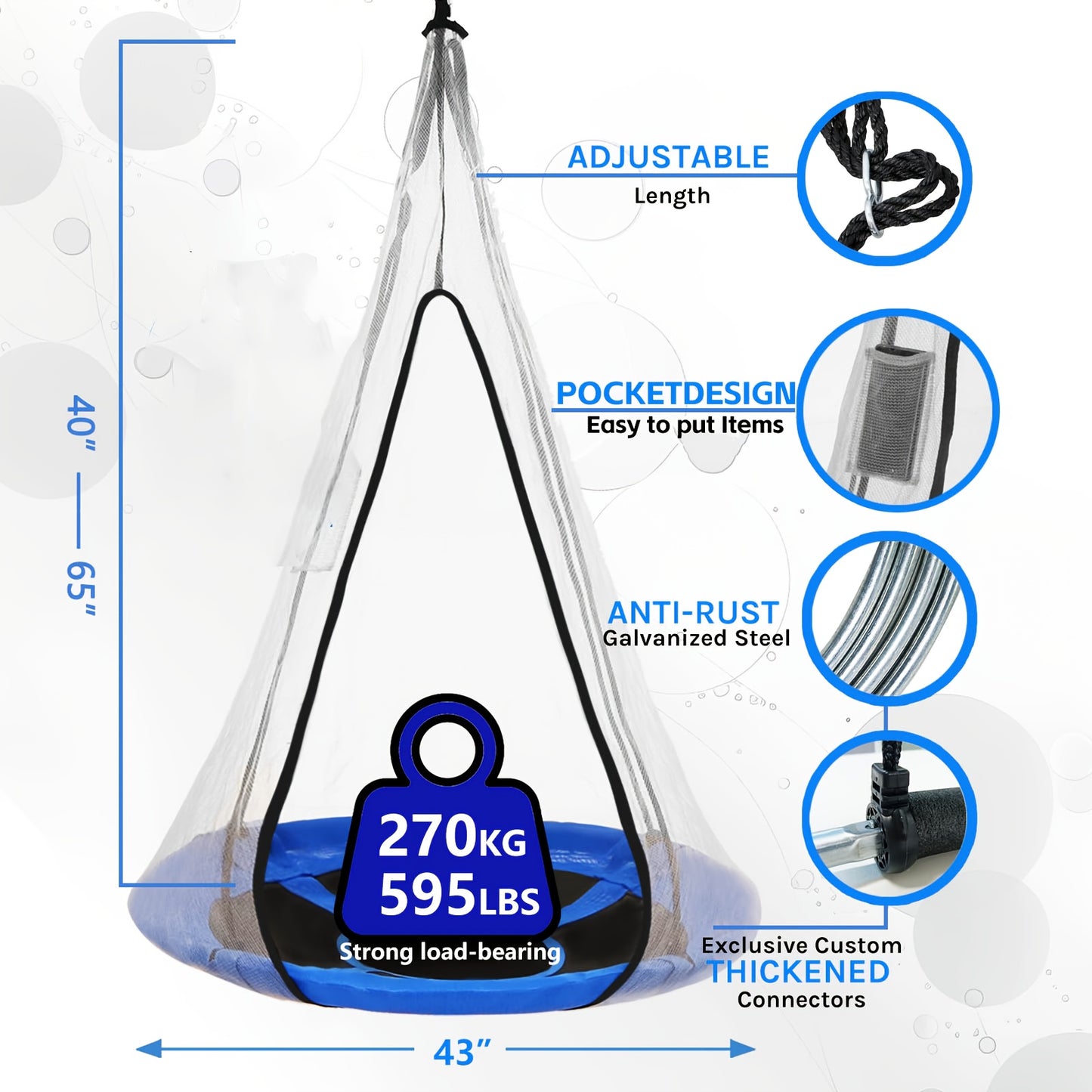Blue 43 Inch Saucer Swing 2 In 1 Tent Swing 360 Rotation