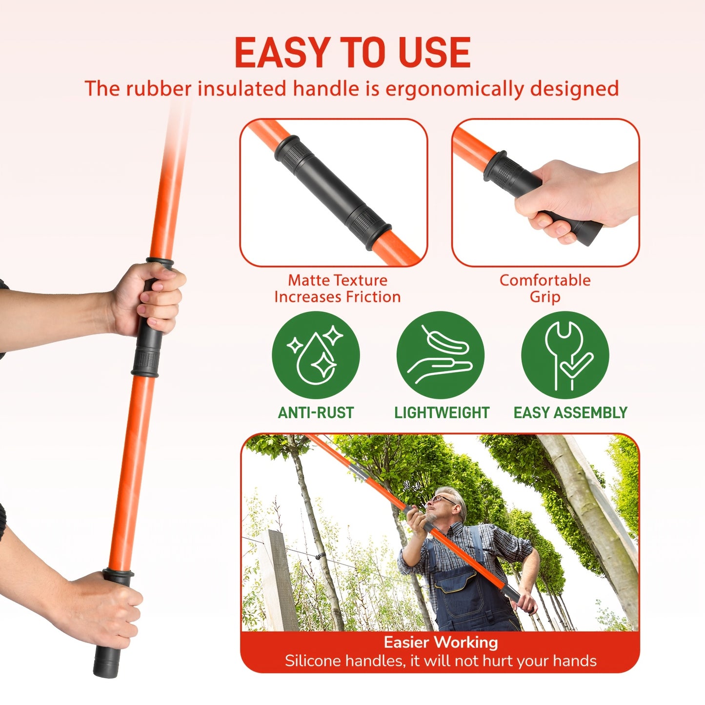 26ft Adjustable Pole Saw With Spiral Blades And Fiberglass