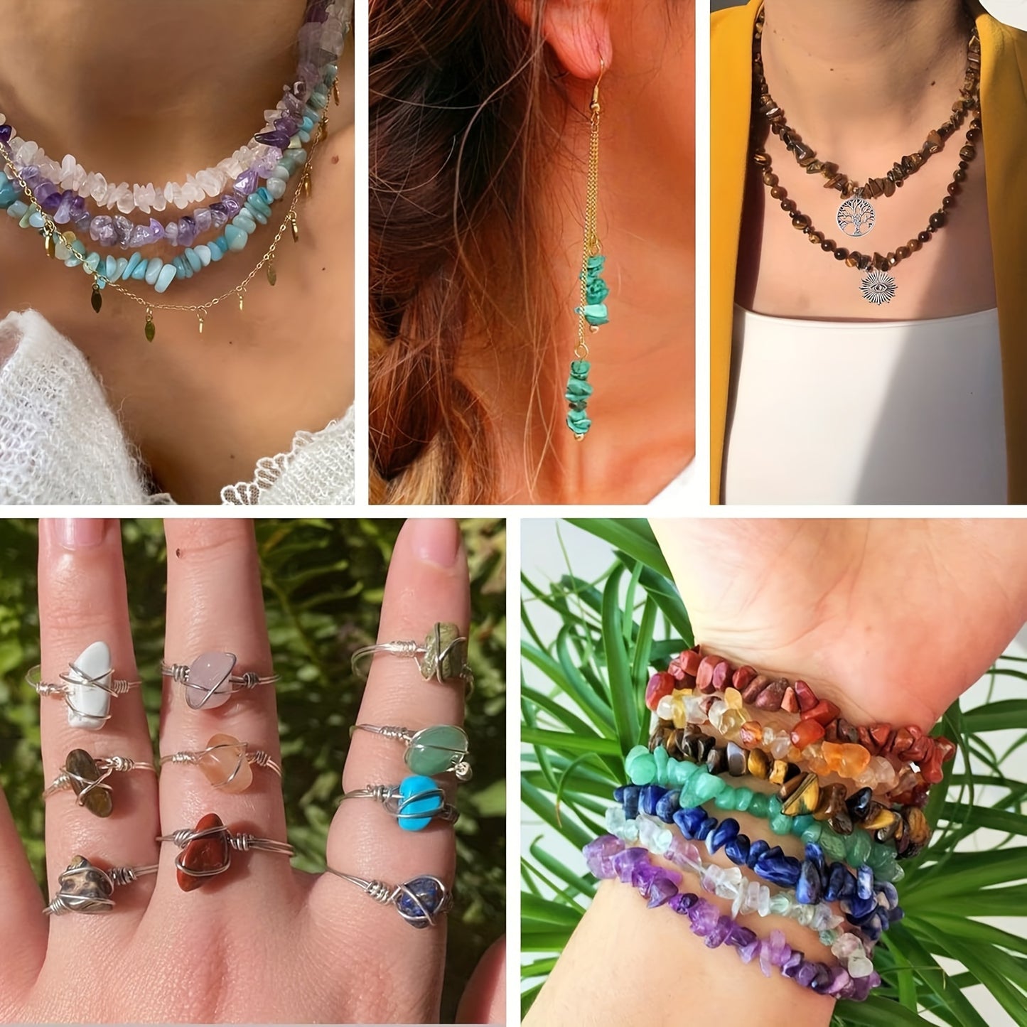 24 Grid Irregular Stone Beaded DIY Jewelry Kit With Tools
