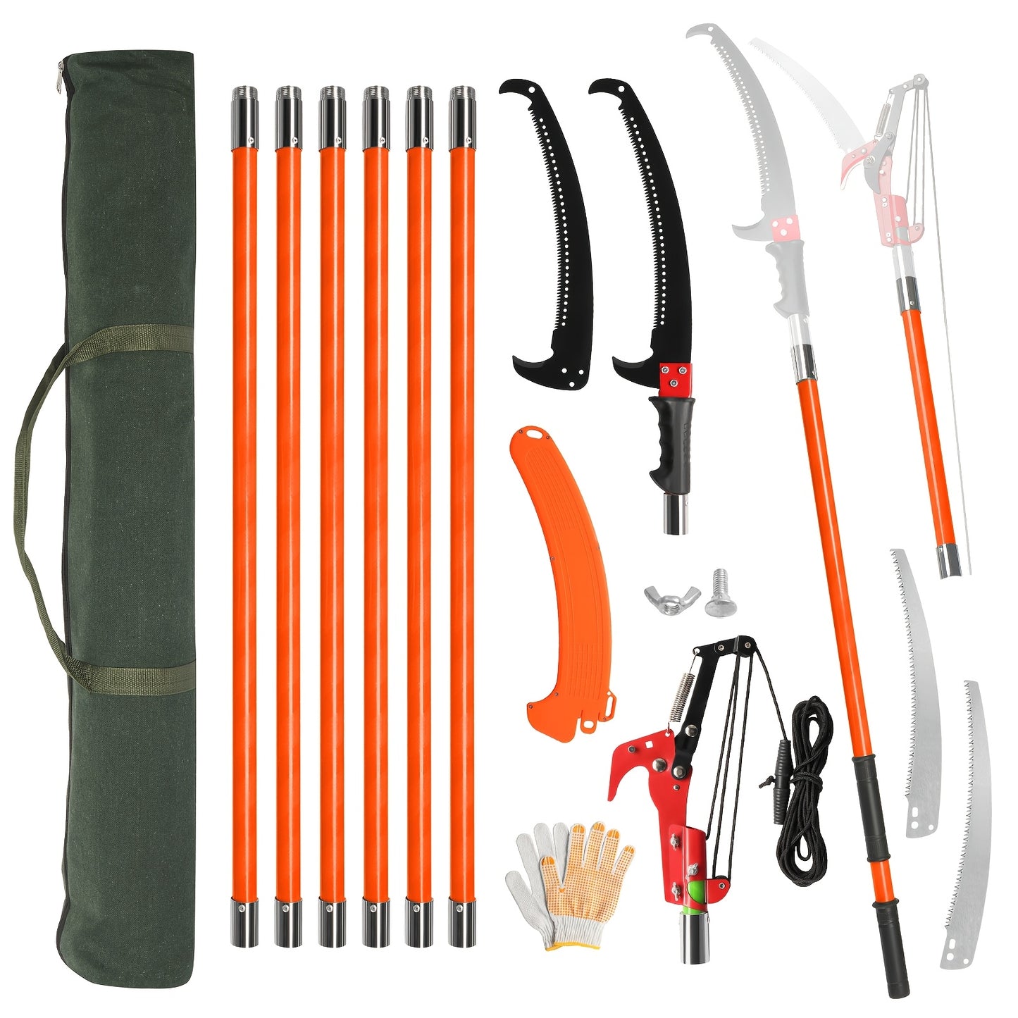 26ft Adjustable Pole Saw With Spiral Blades And Fiberglass