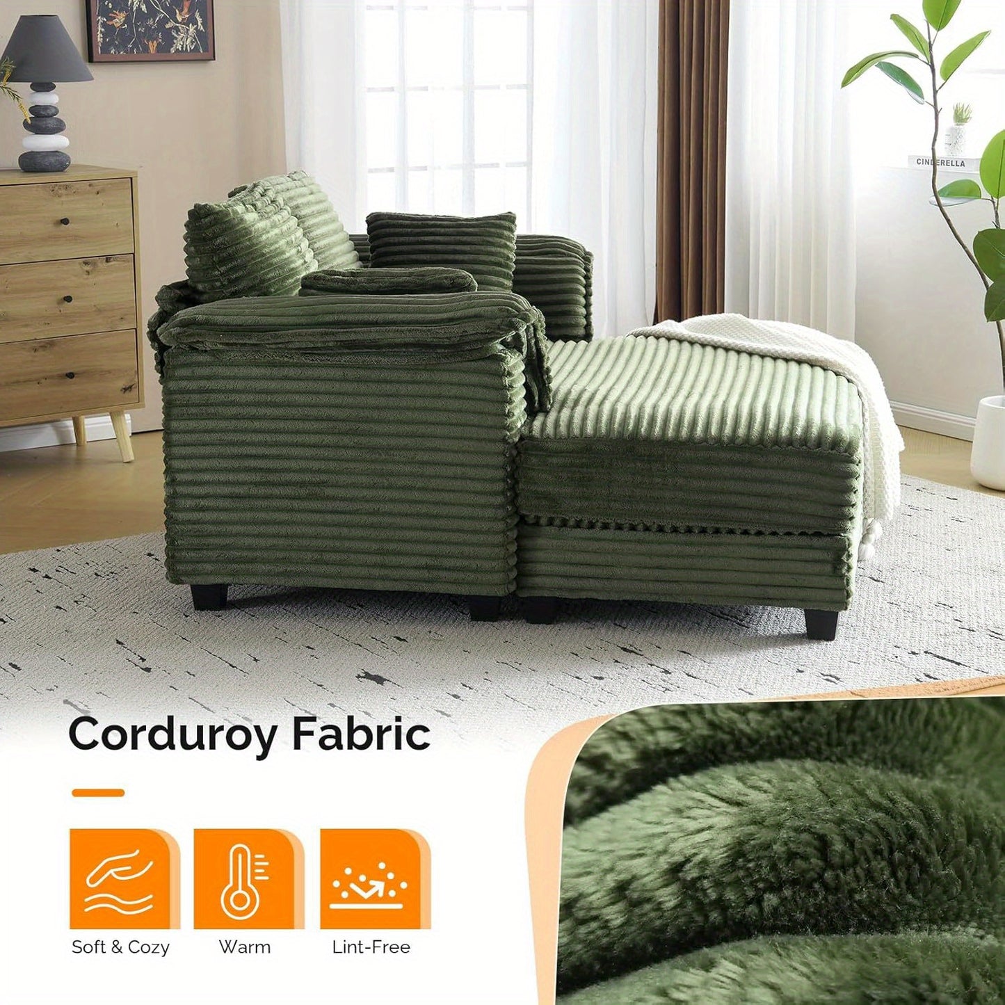 Motoos 56 Inch Oversized Sofa Bed With Corduroy Recliner