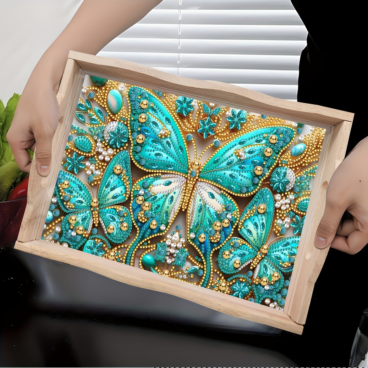 Wood Frame Diamond Painting Kit Royal Blue Butterfly