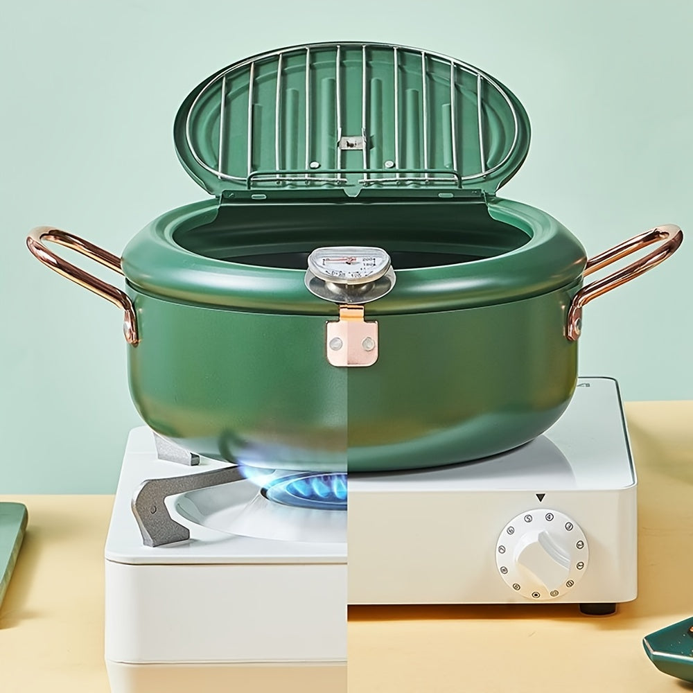 Green 4.3L Tempura Fryer Pot 11Inch Thermometer Nonstick