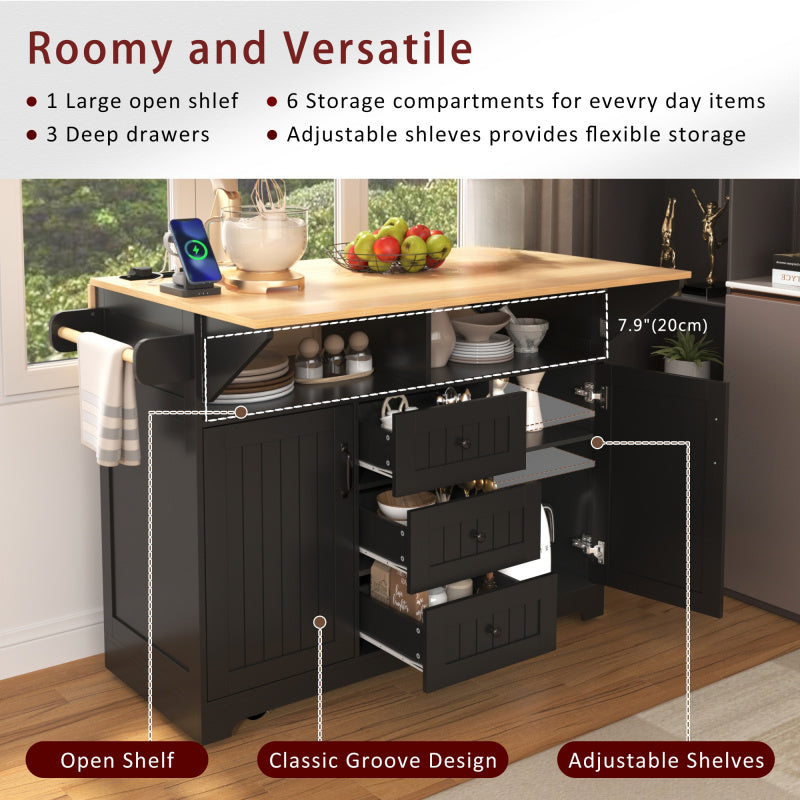 Mobile Kitchen Island With Power Outlet And Drop Leaf