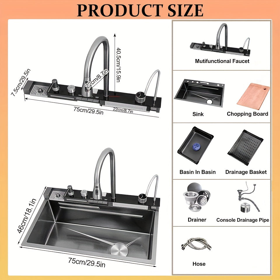 Waterfalls Nano Smart Kitchen Sink With Digital Display