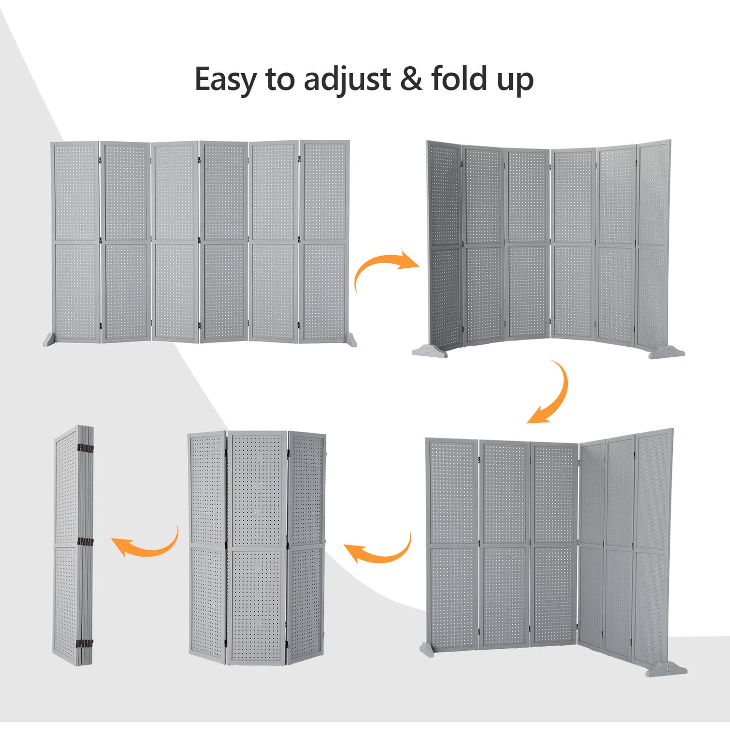 5 Ft Wood Freestanding Pegboard Room Divider Organizer