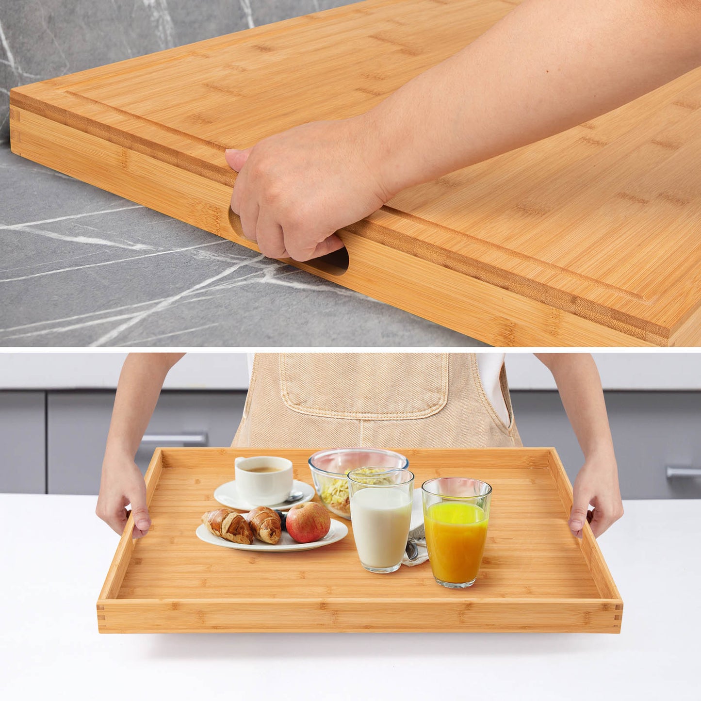 Bamboo Stove Top Cover Noodle Board With Handles RV Kitchen