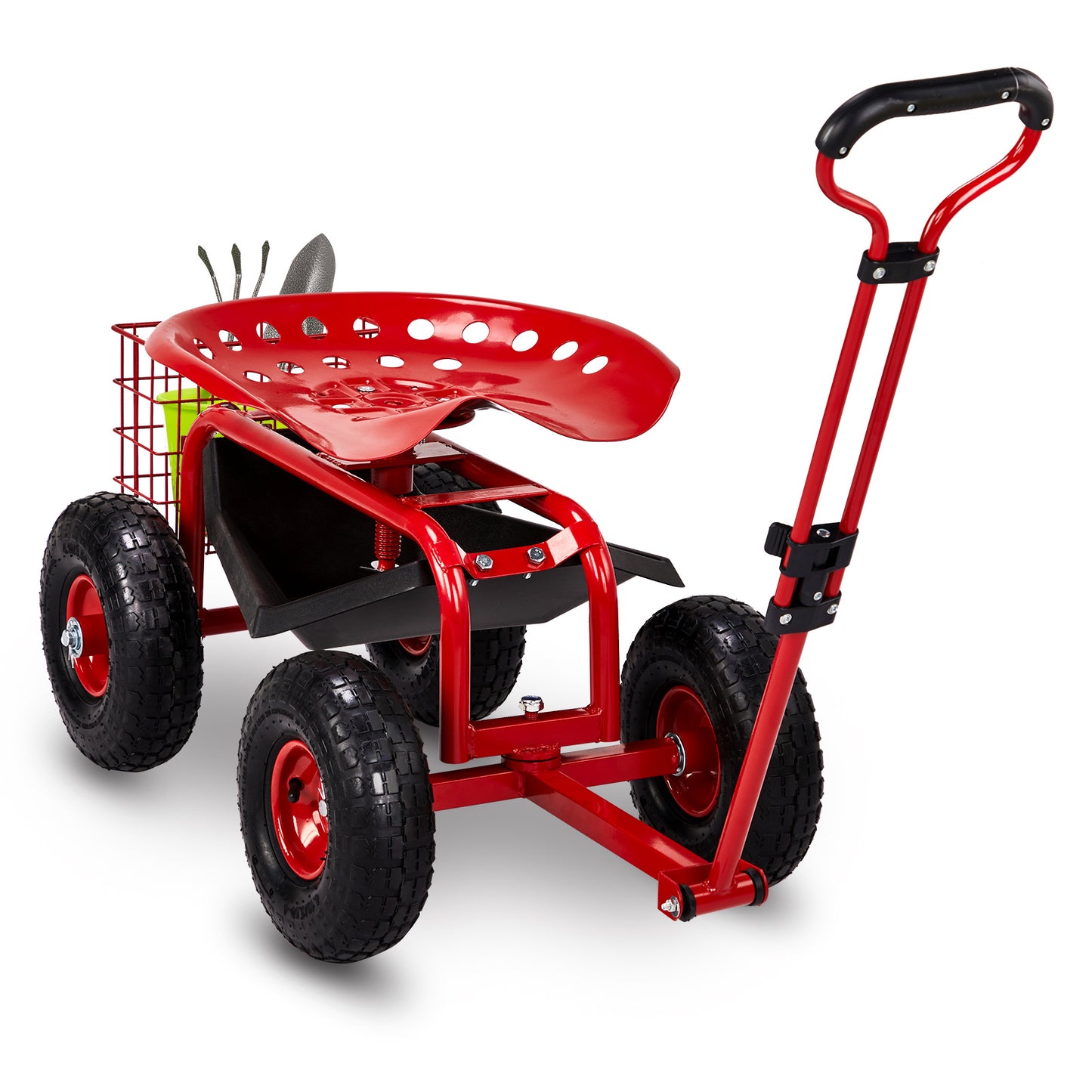 Telescopic Black Iron Garden Cart with Seat Cushion