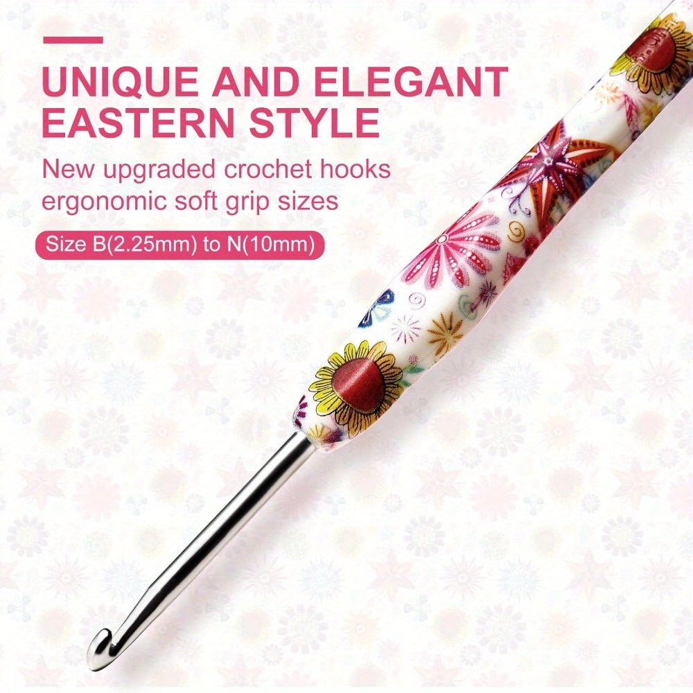 14Pcs Crochet Hook Set Storage Bag with Ergonomic Handles