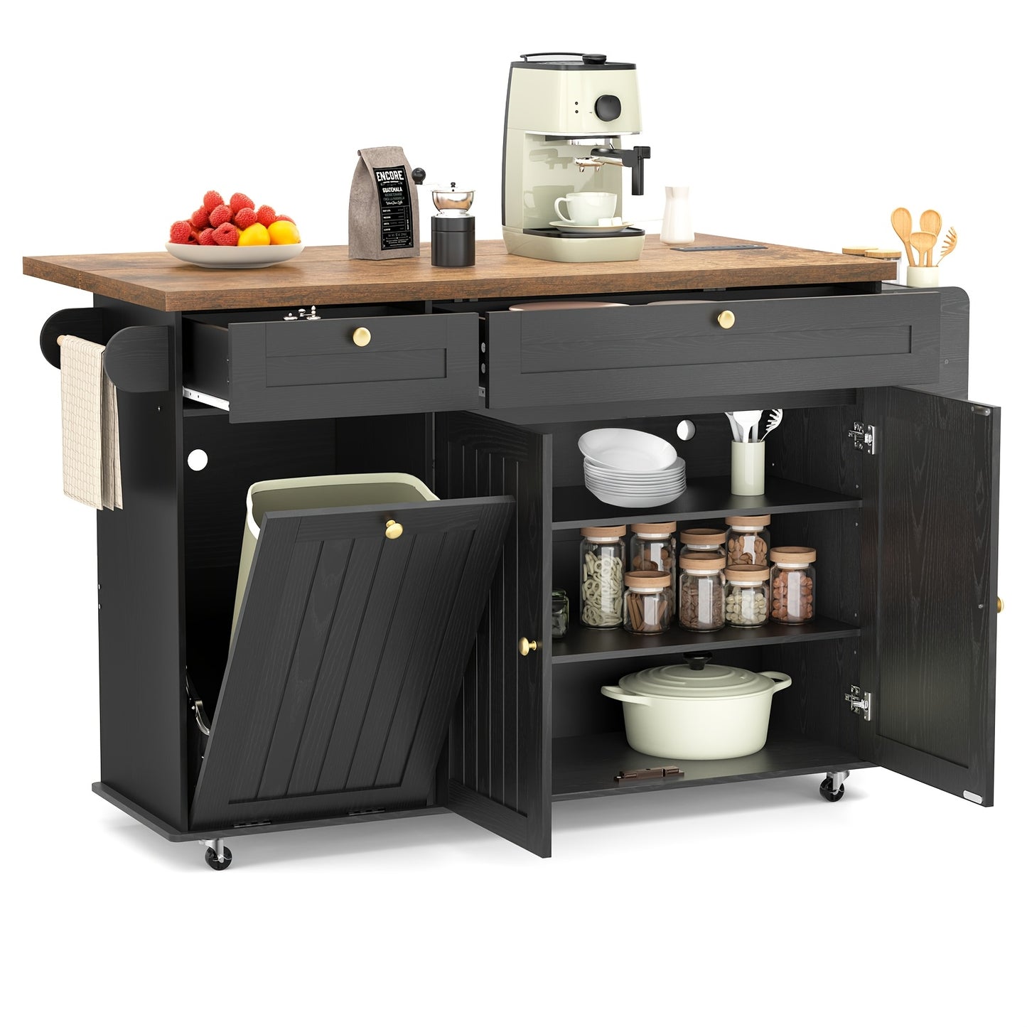 60 Inch Mobile Kitchen Island Cart With Power Outlet