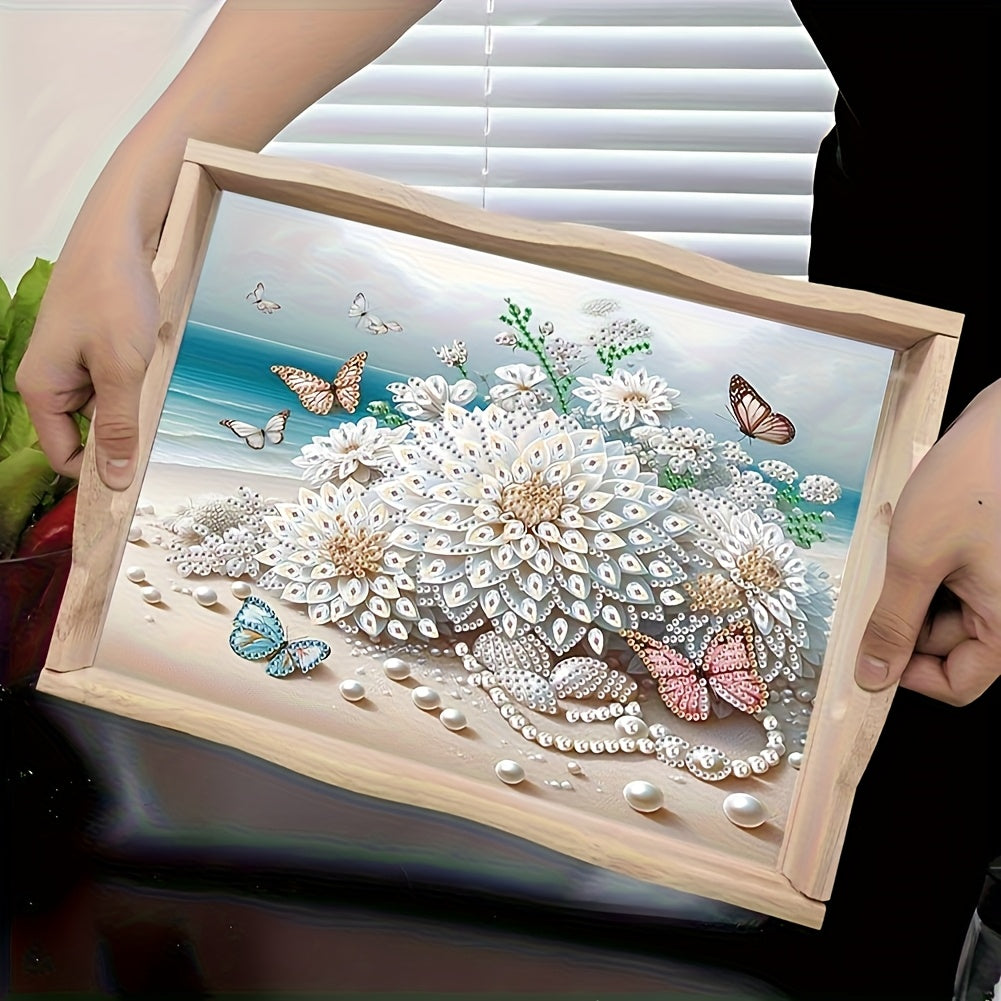 DIY Diamond Painting Wooden Food Tray Beach Daisy Kit