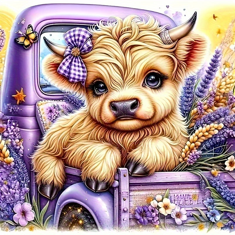 Highland Cow Diamond Painting Kit 4Pc Round Gems Wall Art