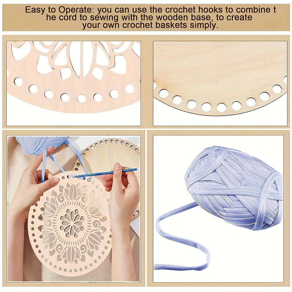 Apricot Crochet Basket Kit 8 Pcs With Wooden Bases And Lids