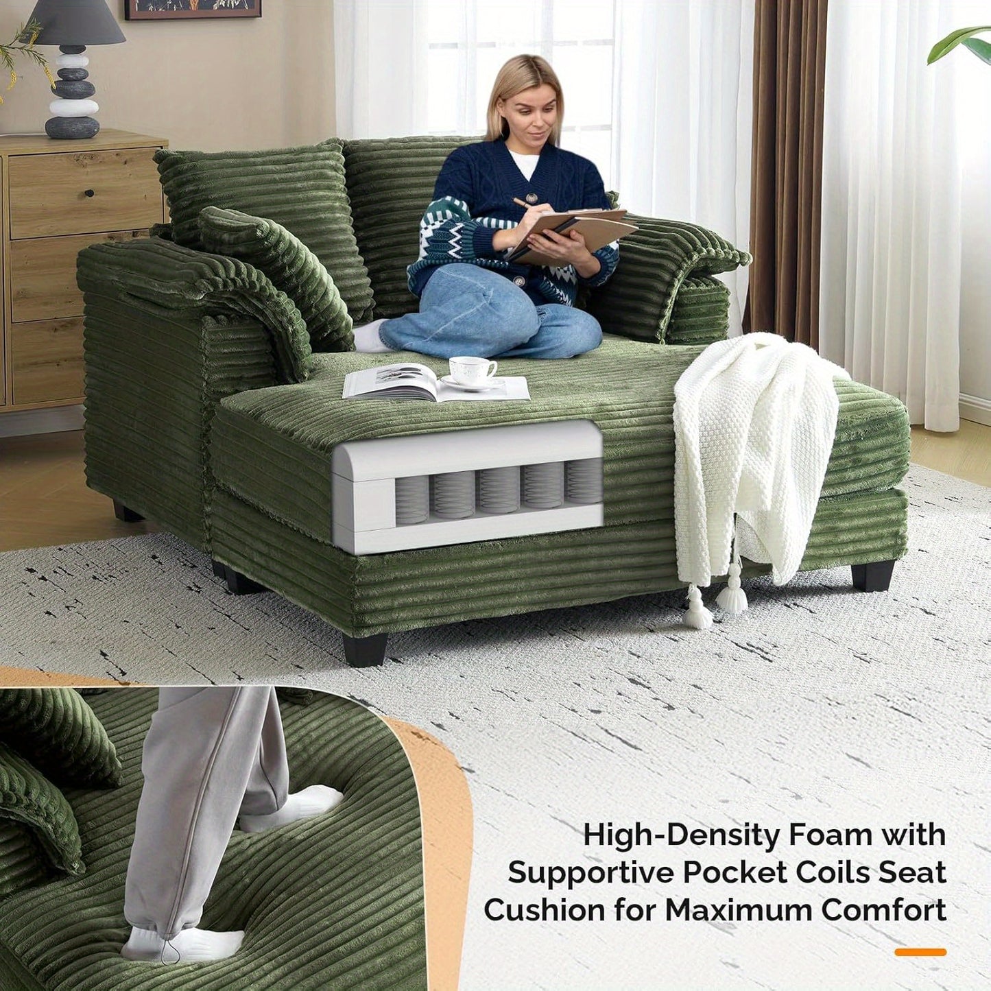 Motoos 56 Inch Oversized Sofa Bed With Corduroy Recliner