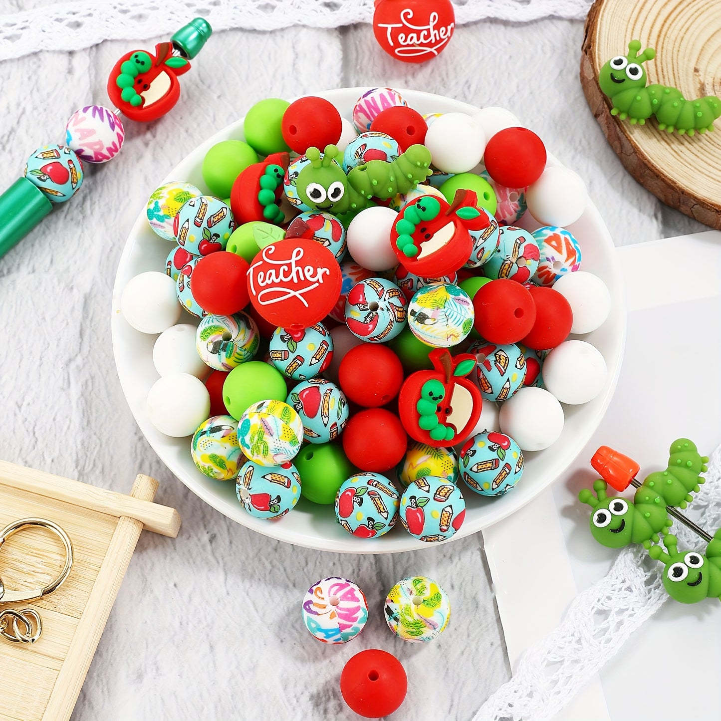 Teacher Spring Silicone Bead Set For Keychains And Jewelry