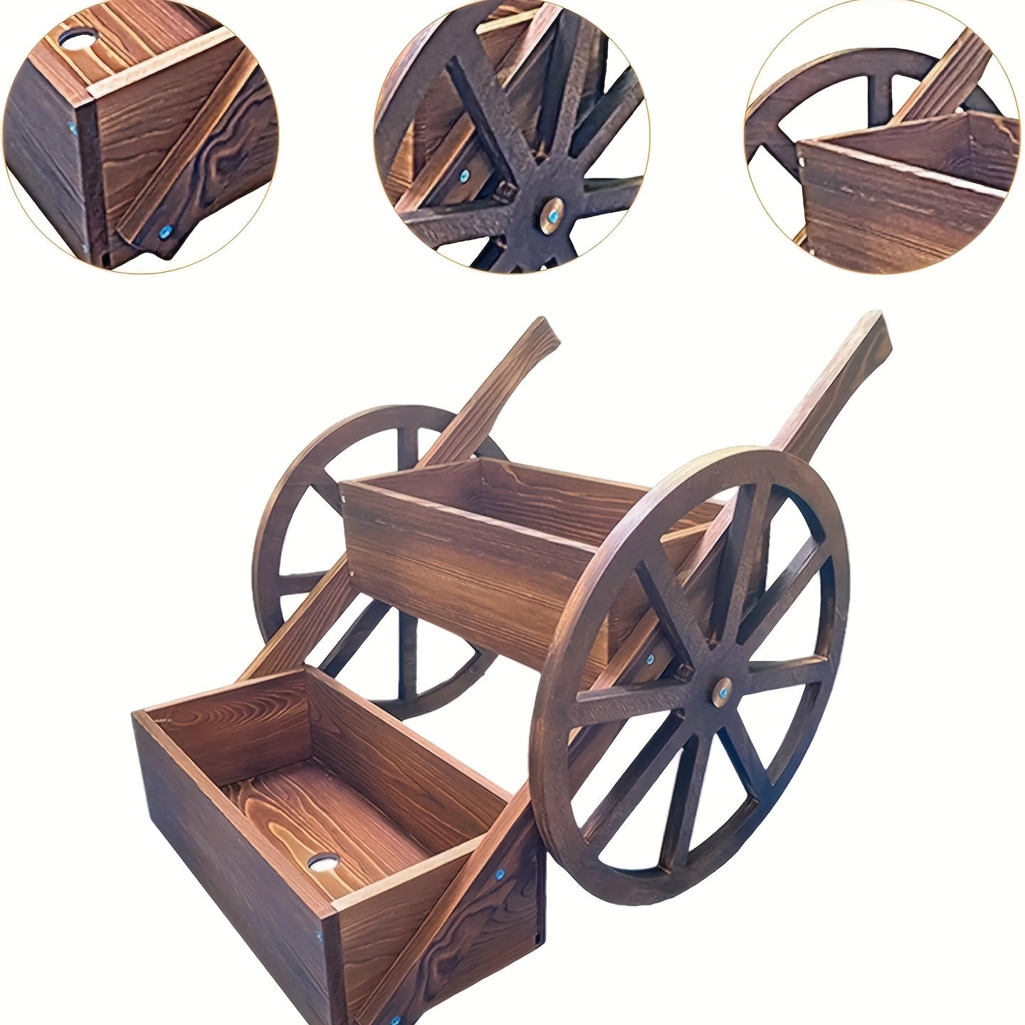 Decorative Wooden Wagon Planter for Indoor Outdoor Gardens