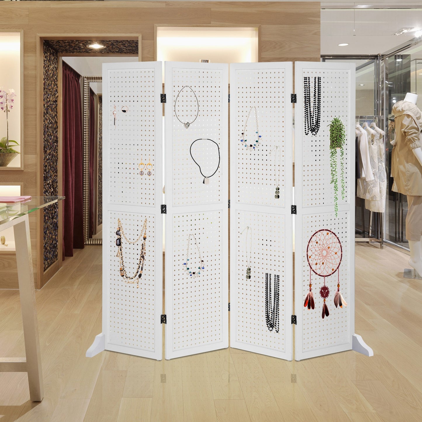 5 Ft Wood Freestanding Pegboard Room Divider Organizer