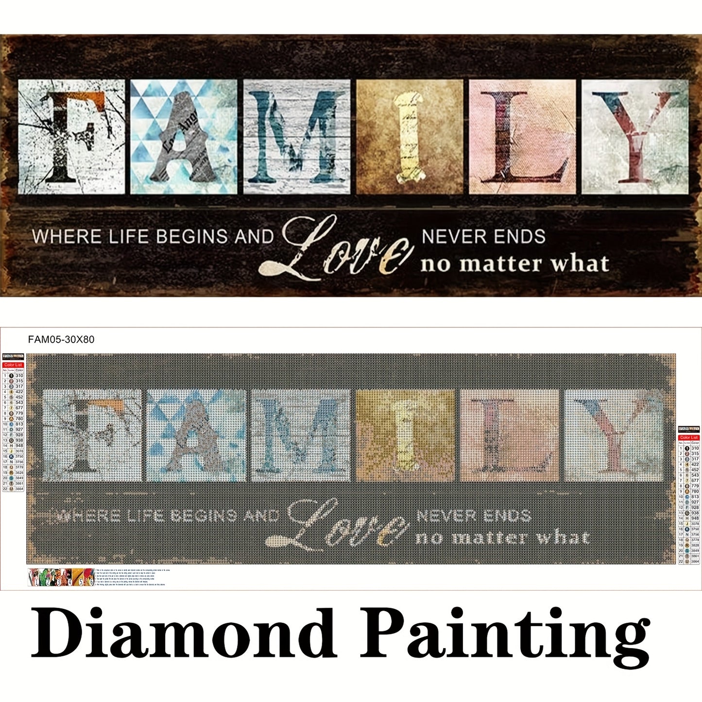 Large DIY 5D Full Diamond Painting Family Alphabet Wall Art