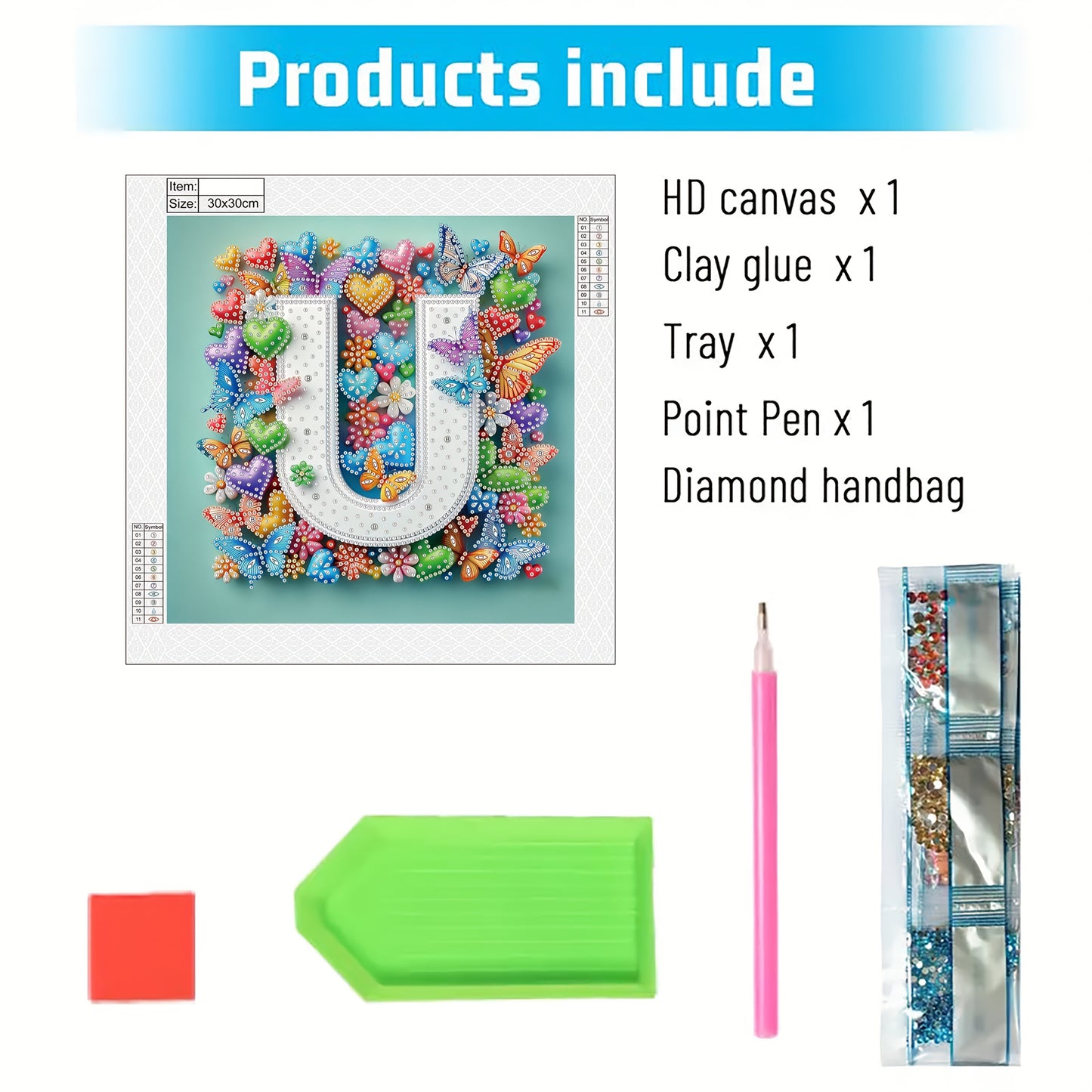 DIY Alphabet Diamond Painting Kit with Butterfly Designs