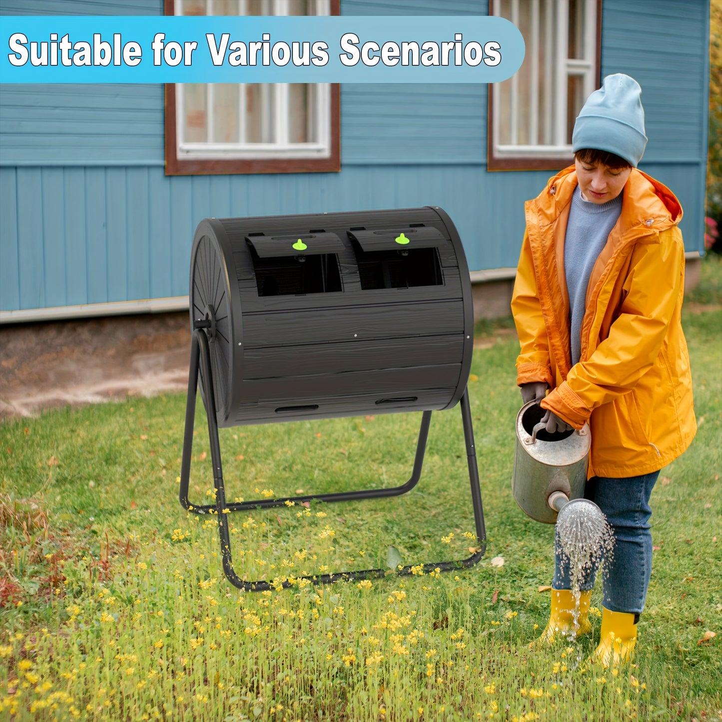 43-Gallon Black Dual-Chamber Tumble Compost Bin with Swivel