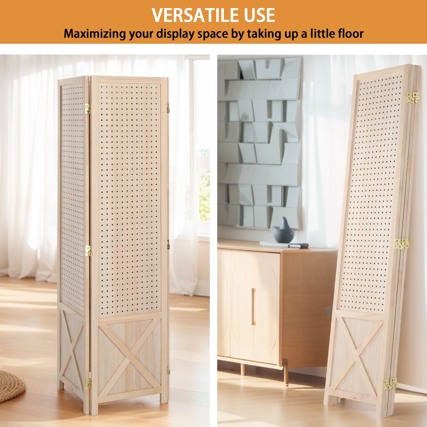 Vingli 60 Inch Freestanding Wood Pegboard Room Divider