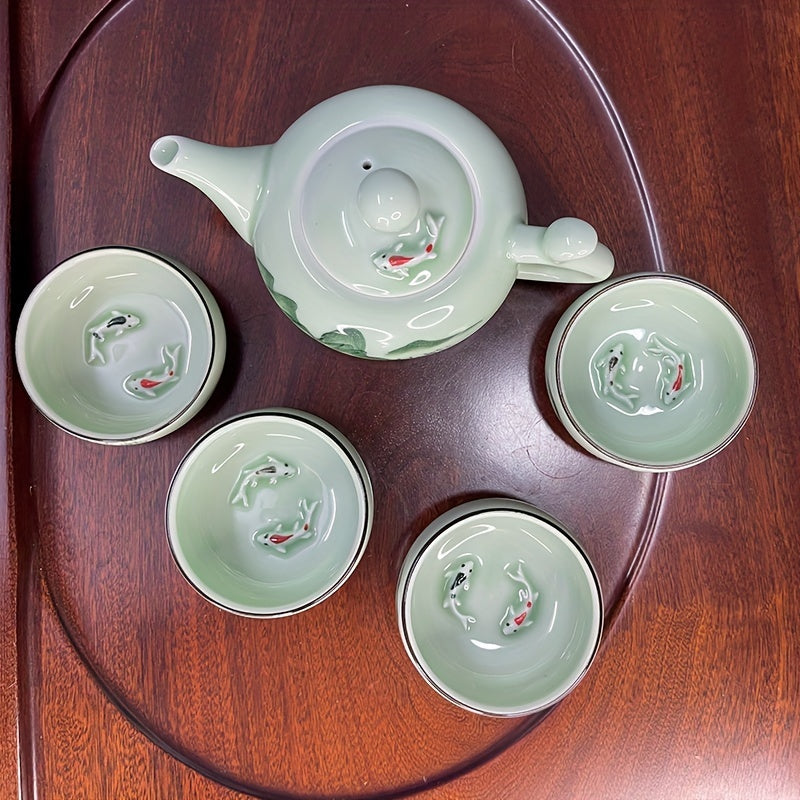 Hand Painted Modern Ceramic Carp Tea Set 5 Piece For Home