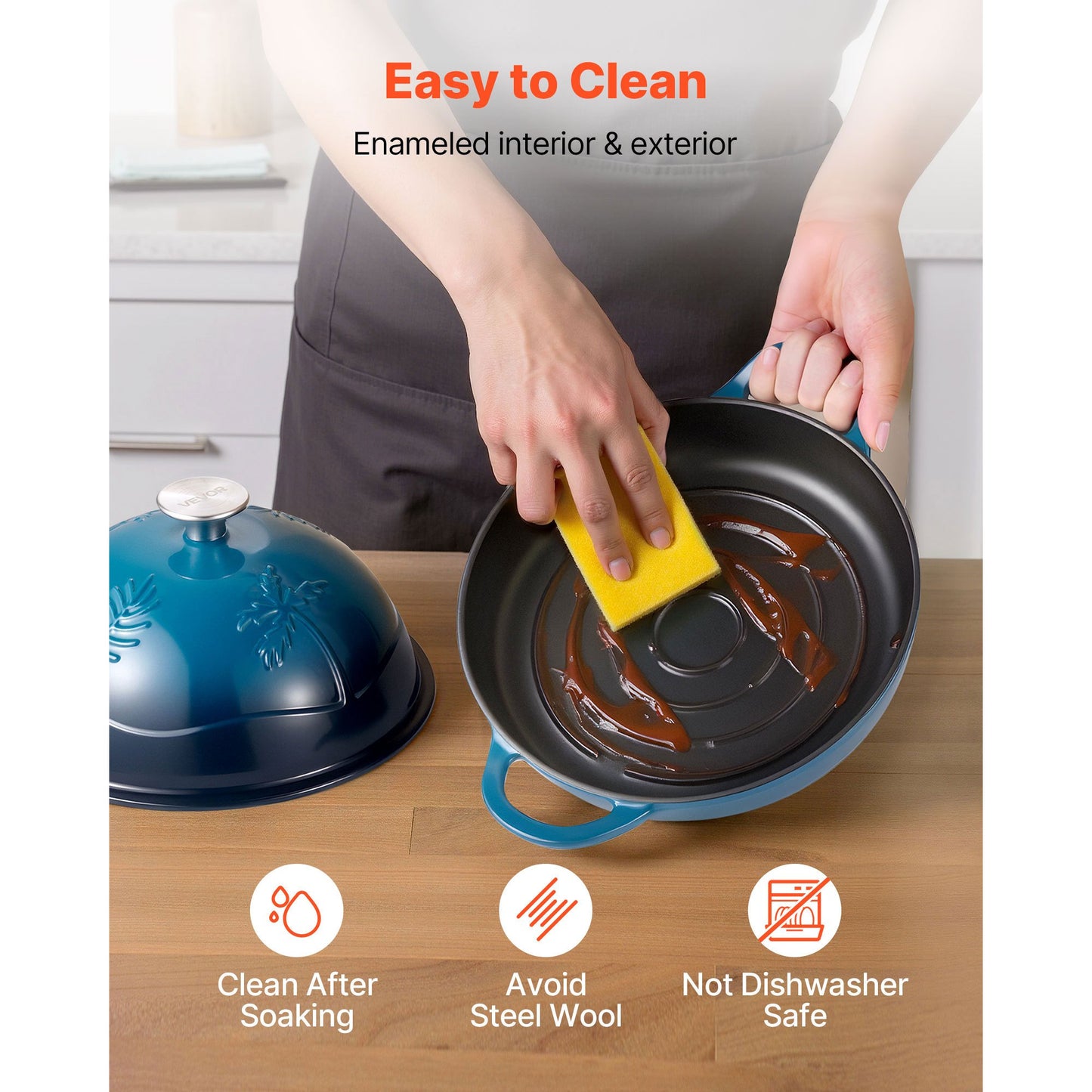 VEVOR Enameled Cast Iron Dutch Oven 5 Qt Dual Handles Lid