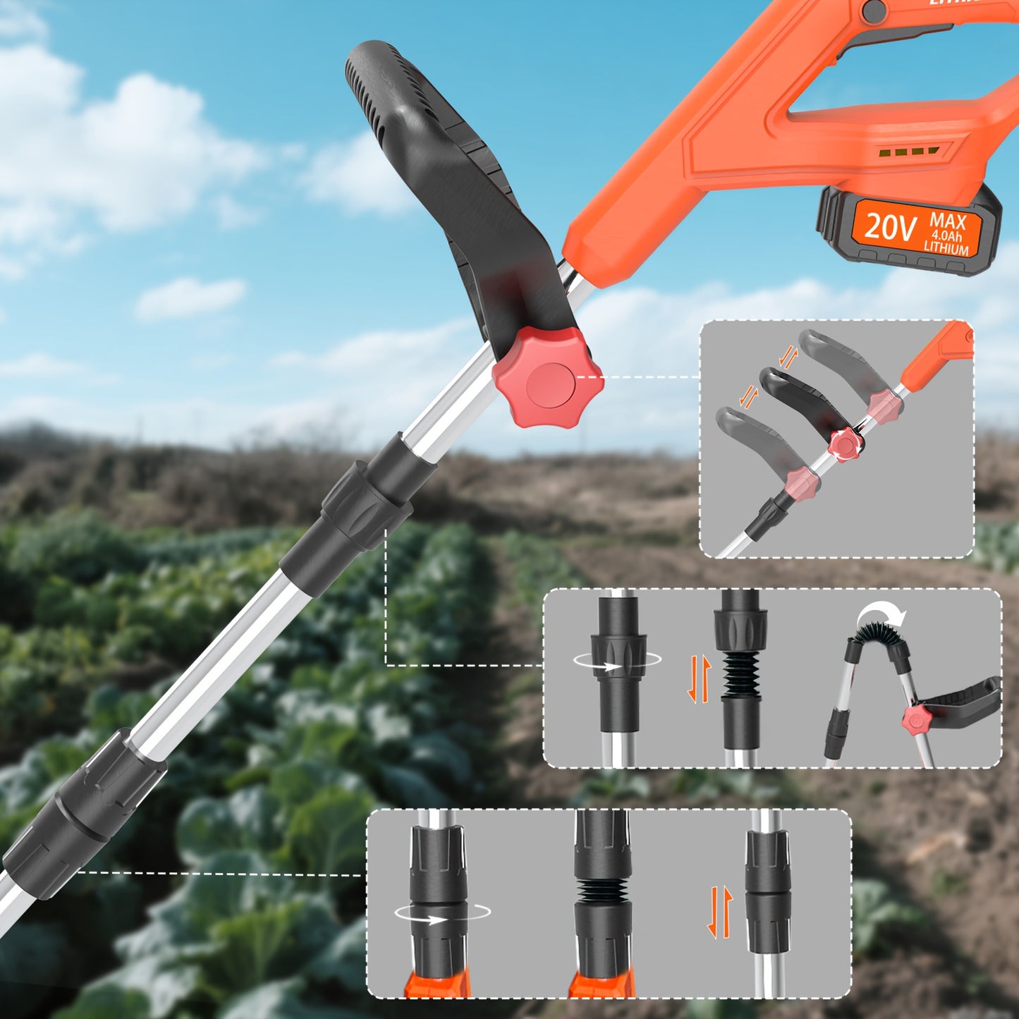 20V Cordless Tiller Cultivator With 9 Inch 4 Steel Tines