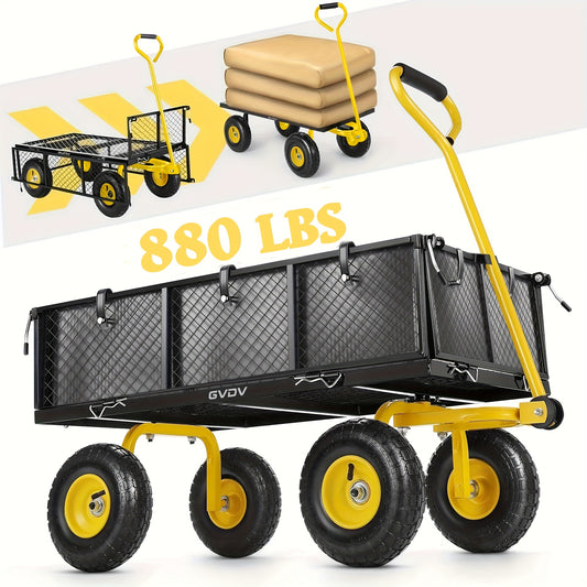 GVDV Heavy Duty Steel Garden Cart With Liner And Mesh Sides